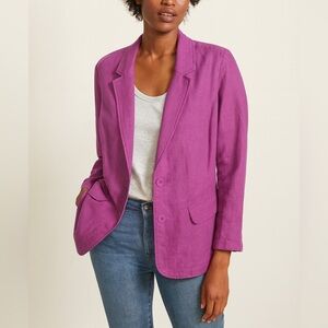 J. Jill Love Linen Purple Blazer Jacket Two Button Lightweight Casual Size M